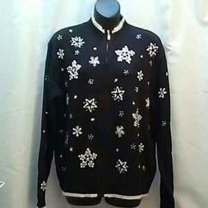 Zip up Black holiday snowflake sweater